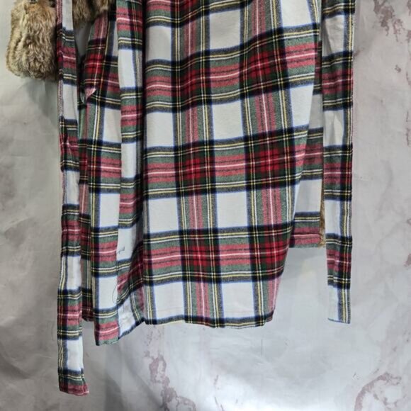 Pottery Barn Robe Women Plaid Faux Fur Hooded Flannel Holiday Christmas Stewart - Picture 8 of 14